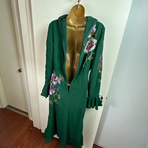 ASOS Green Midi Dress with Pink & Purple Floral Embroidery - Picture 7 of 15